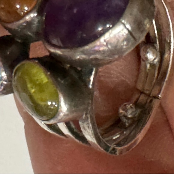 Signed - Gilo & Grace Nakai, Navajo. Vintage Multi Stone Sterling Cluster Ring - Picture 11 of 14